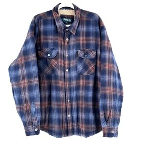 Sugar River Sherpa Lined Shacket Mens 2X Blue Plaid Outdoors Gorpcore Thick Cozy